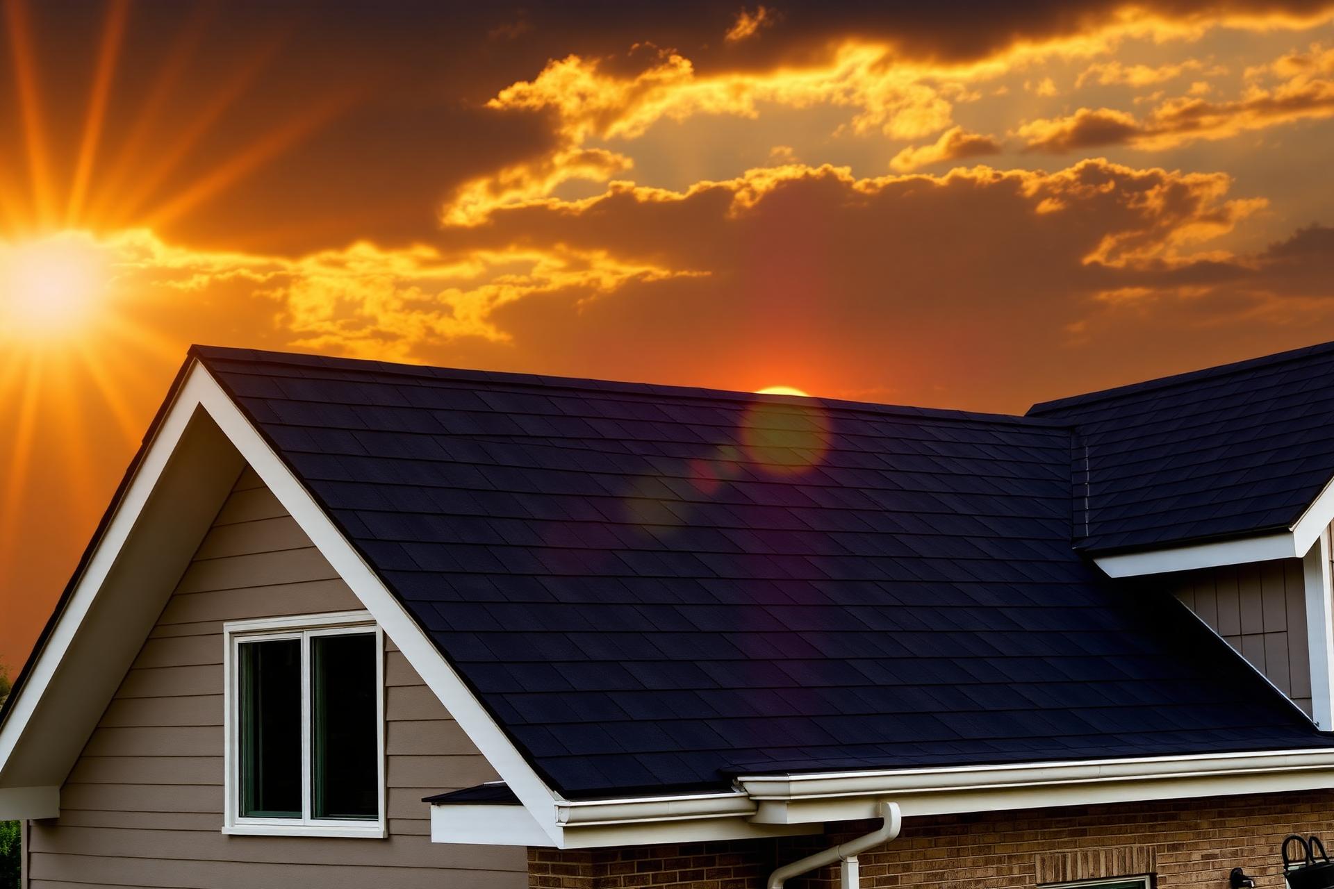 Newly installed roof at sunset in Fresno, California